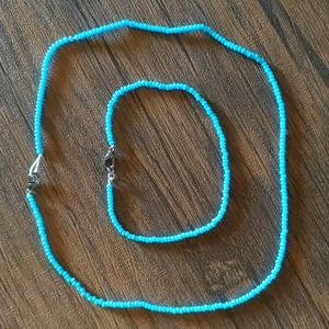 Beaded Choker & Bracelet, Blue 💙
